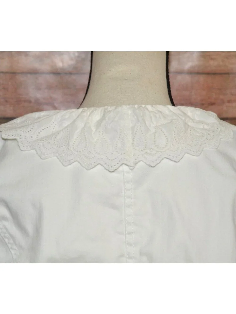 Ralph Lauren Jeans Co White Denim Ruffle Eyelet Lace Jacket Blazer Size 12 Boho - Picture 9 of 12